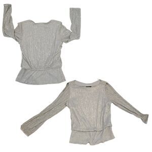 S. Levine Sparkling Silver Lurex Cold Shoulder Party / Formal Blouse Large EUC